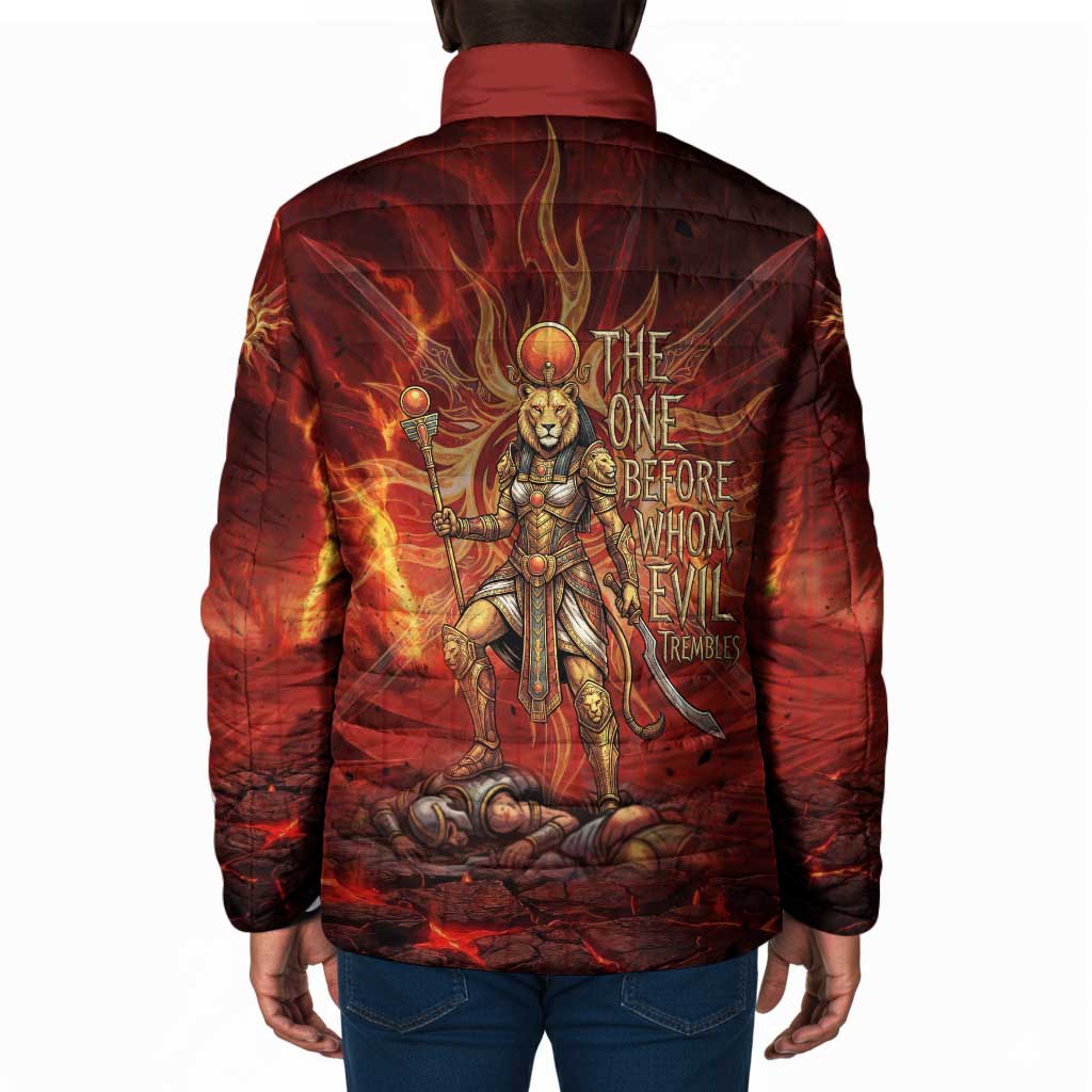 Sekhmet Padded Jacket Egyptian Fiery Lioness Head and Ancient Warrior