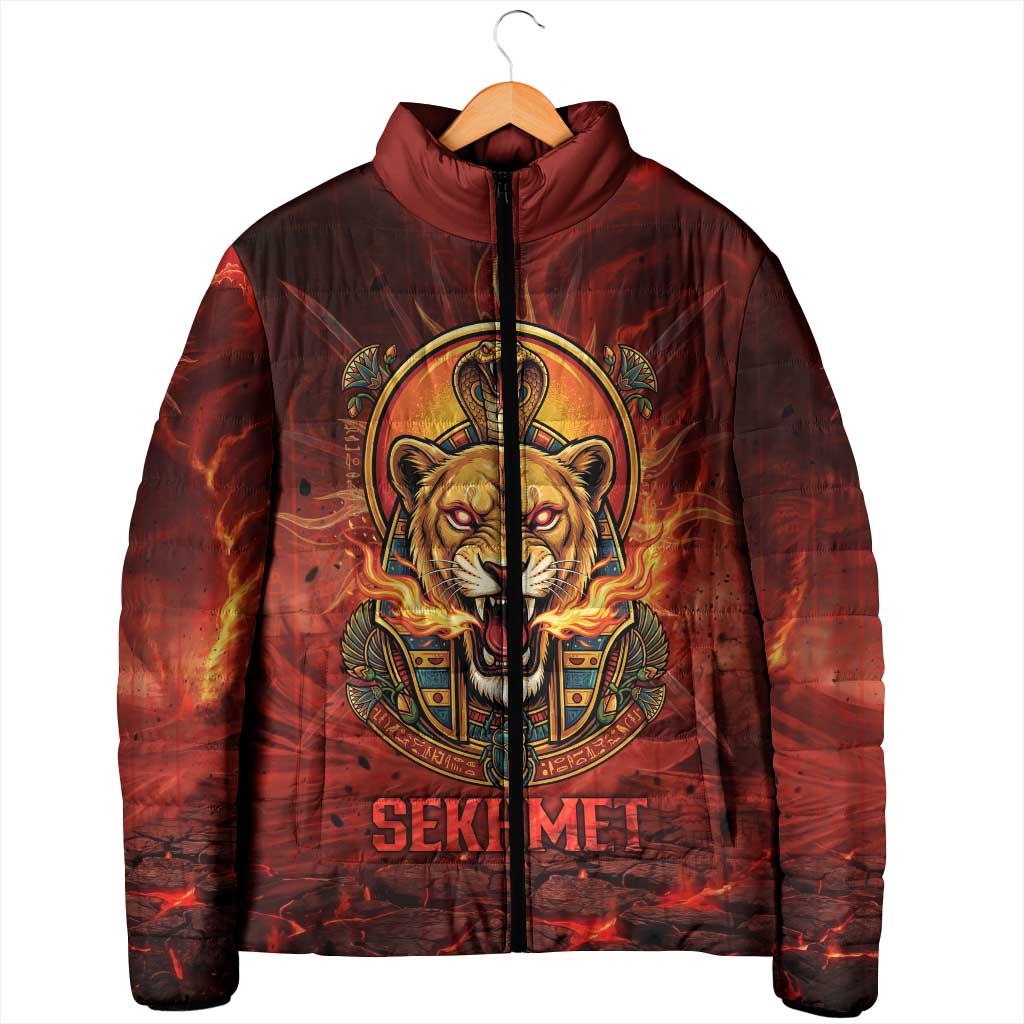 Sekhmet Padded Jacket Egyptian Fiery Lioness Head and Ancient Warrior