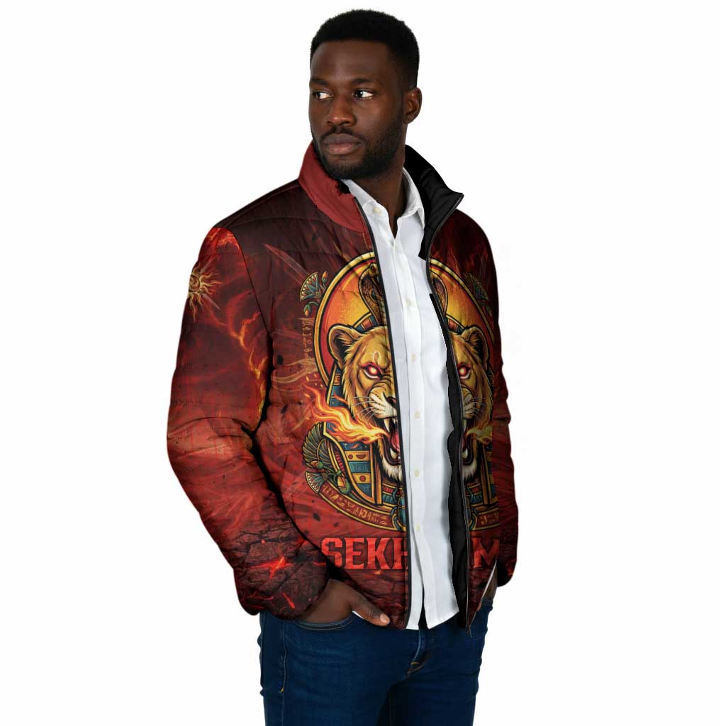 Sekhmet Padded Jacket Egyptian Fiery Lioness Head and Ancient Warrior