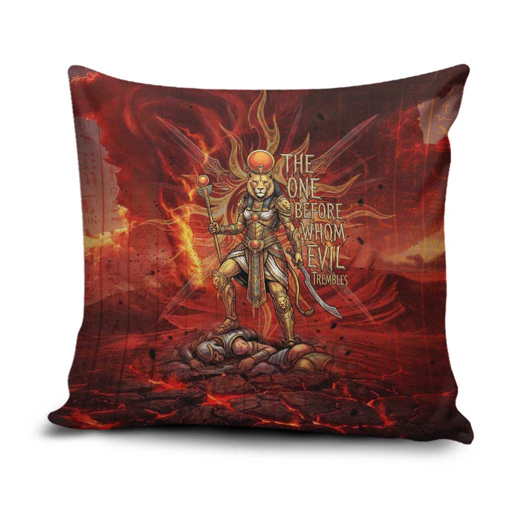 Sekhmet Pillow Cover Egyptian Fiery Lioness Head and Ancient Warrior