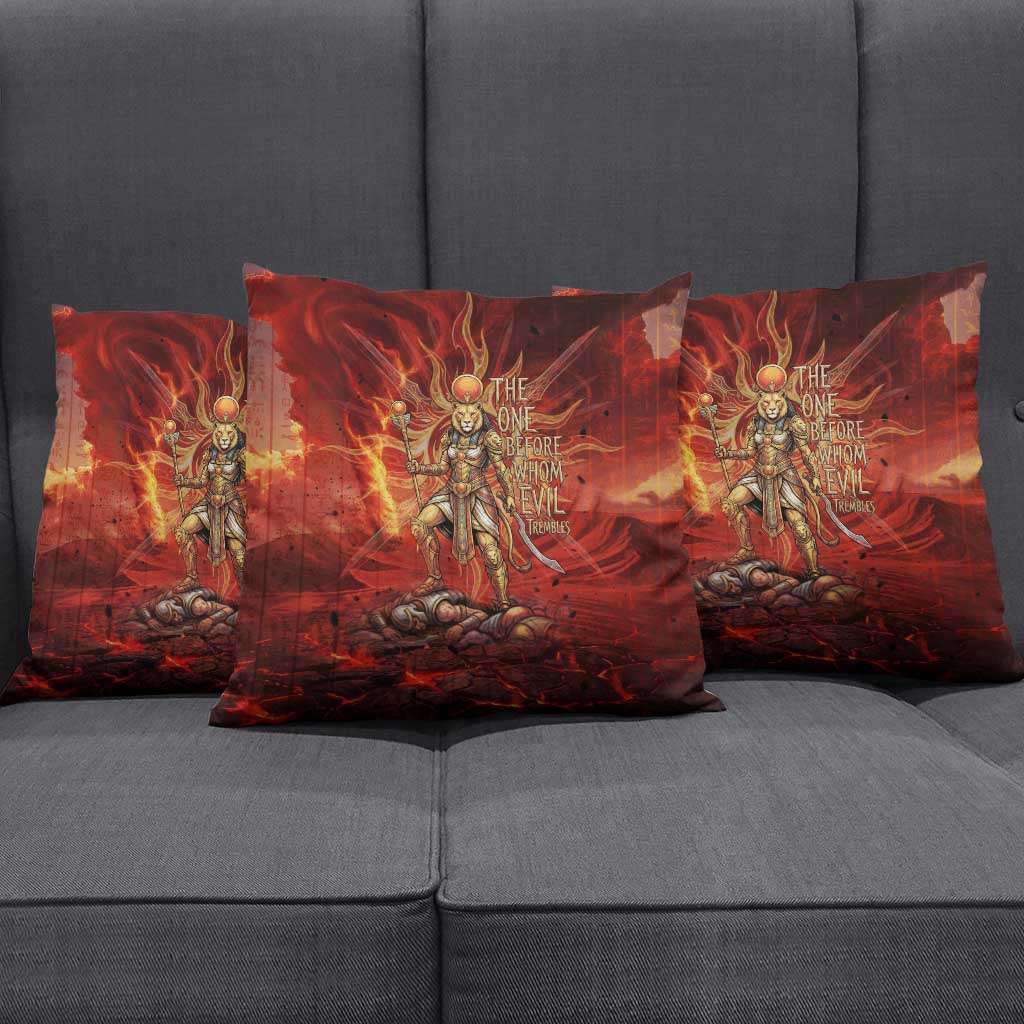 Sekhmet Pillow Cover Egyptian Fiery Lioness Head and Ancient Warrior