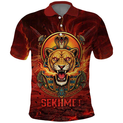 Sekhmet Polo Shirt Egyptian Fiery Lioness Head and Ancient Warrior