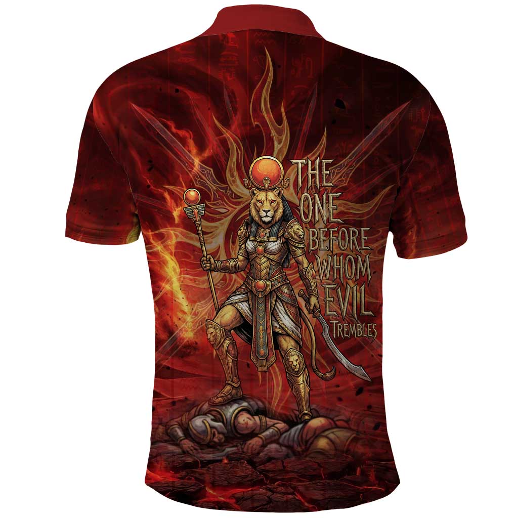 Sekhmet Polo Shirt Egyptian Fiery Lioness Head and Ancient Warrior