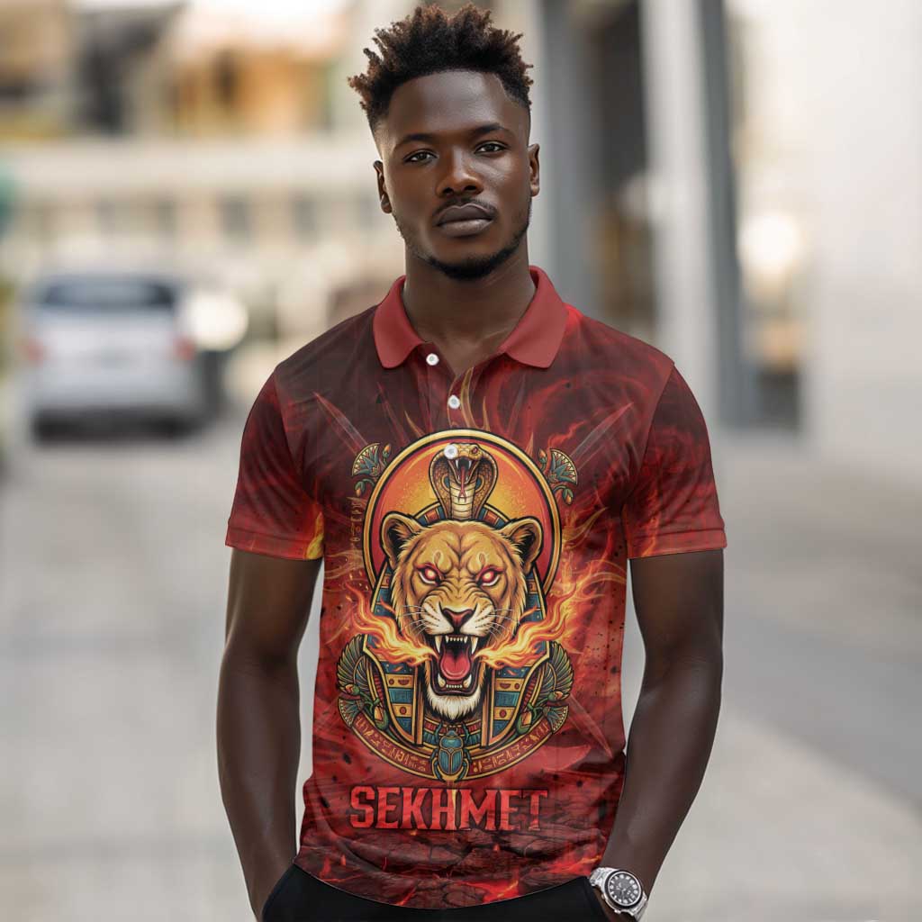 Sekhmet Polo Shirt Egyptian Fiery Lioness Head and Ancient Warrior