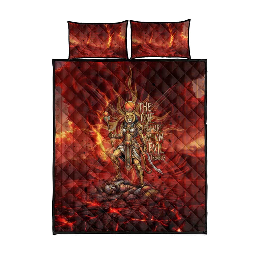 Sekhmet Quilt Bed Set Egyptian Fiery Lioness Head and Ancient Warrior