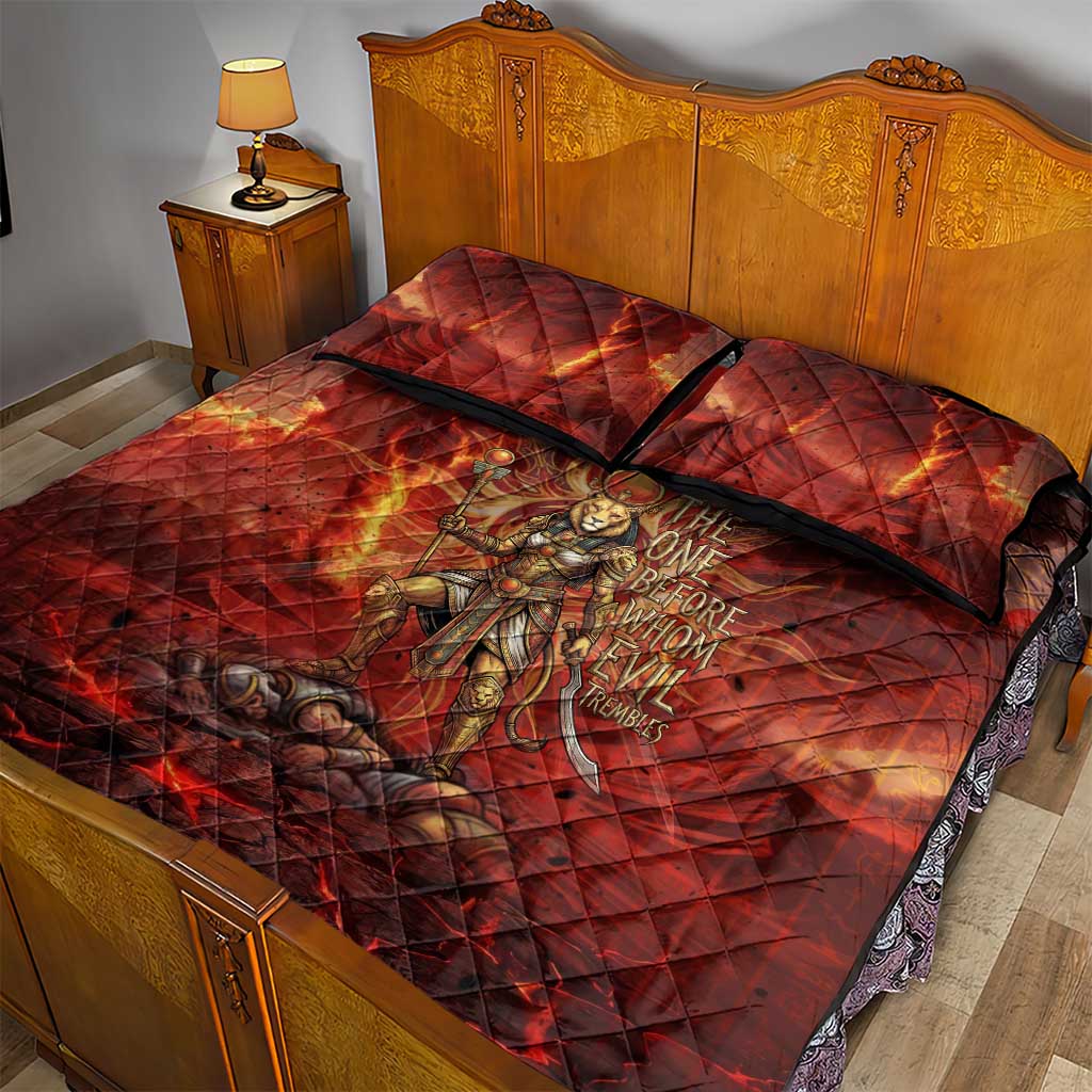 Sekhmet Quilt Bed Set Egyptian Fiery Lioness Head and Ancient Warrior