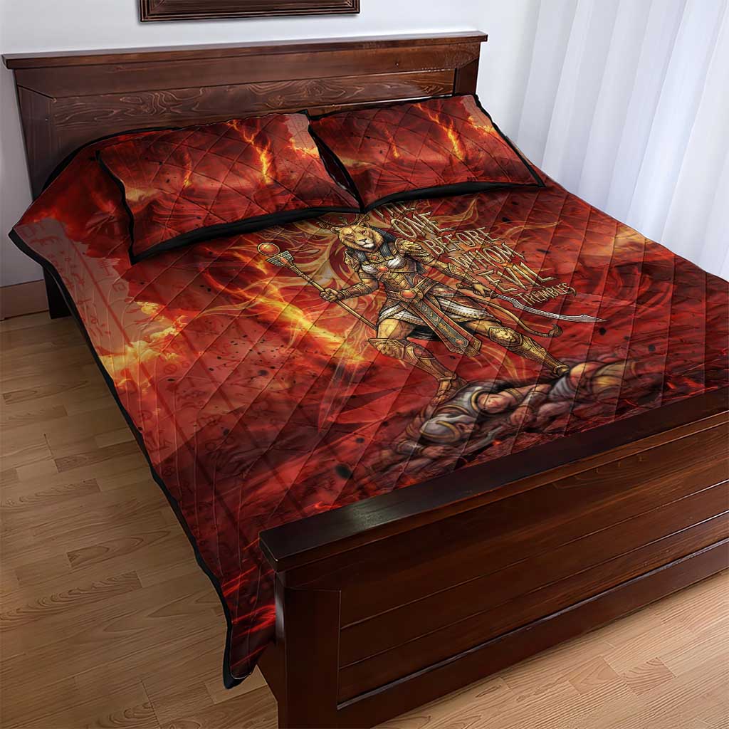 Sekhmet Quilt Bed Set Egyptian Fiery Lioness Head and Ancient Warrior