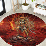 Sekhmet Round Carpet Egyptian Fiery Lioness Head and Ancient Warrior