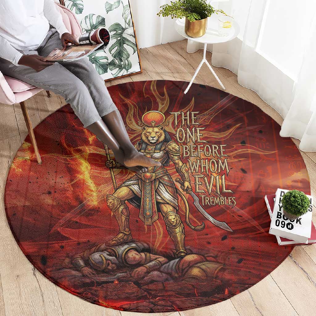 Sekhmet Round Carpet Egyptian Fiery Lioness Head and Ancient Warrior