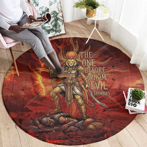 Sekhmet Round Carpet Egyptian Fiery Lioness Head and Ancient Warrior