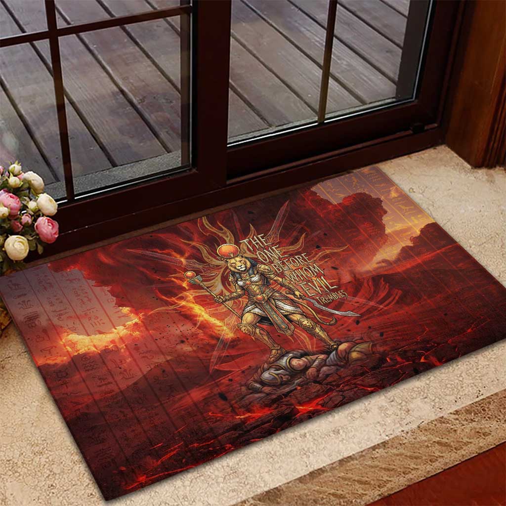 Sekhmet Rubber Doormat Egyptian Fiery Lioness Head and Ancient Warrior