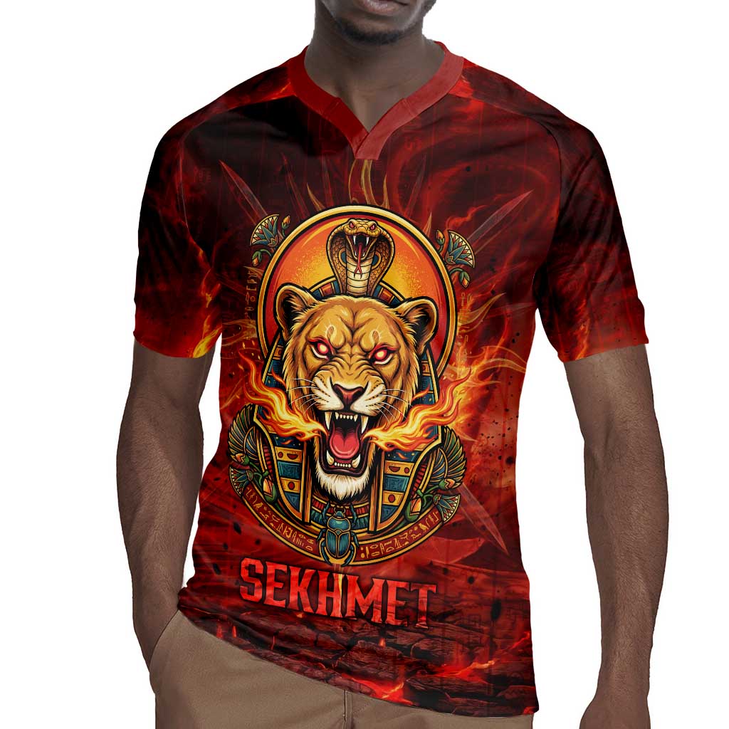 Sekhmet Rugby Jersey Egyptian Fiery Lioness Head and Ancient Warrior