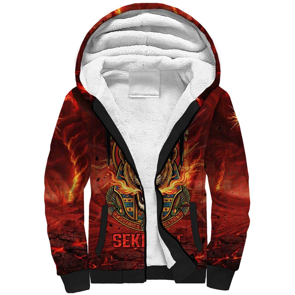 Sekhmet Sherpa Hoodie Egyptian Fiery Lioness Head and Ancient Warrior