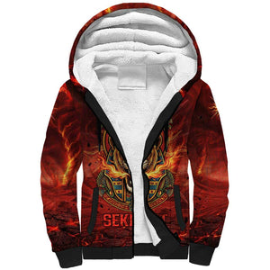 Sekhmet Sherpa Hoodie Egyptian Fiery Lioness Head and Ancient Warrior