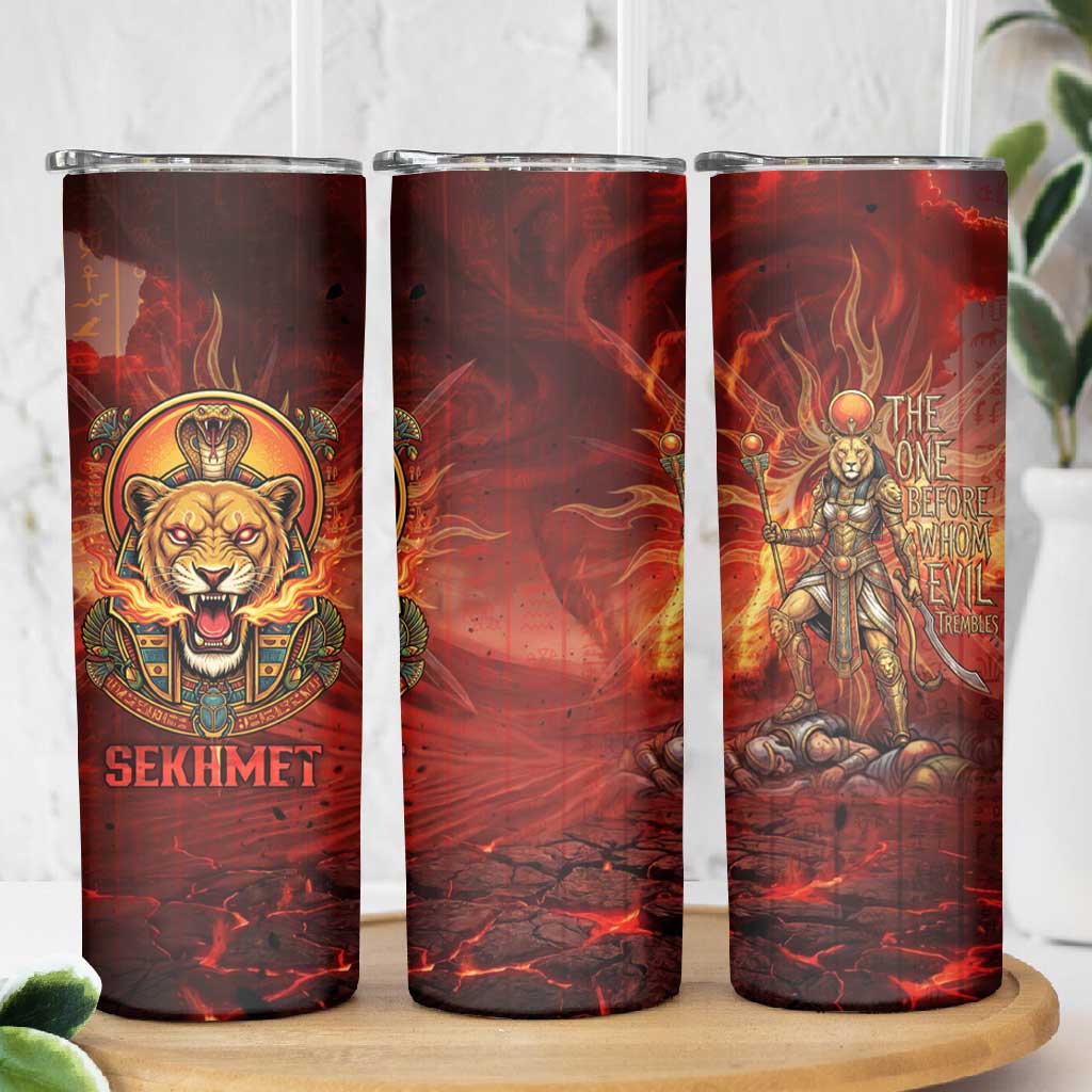 Sekhmet Skinny Tumbler Egyptian Fiery Lioness Head and Ancient Warrior