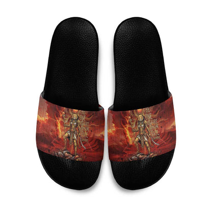 Sekhmet Slide Sandals Egyptian Fiery Lioness Head and Ancient Warrior