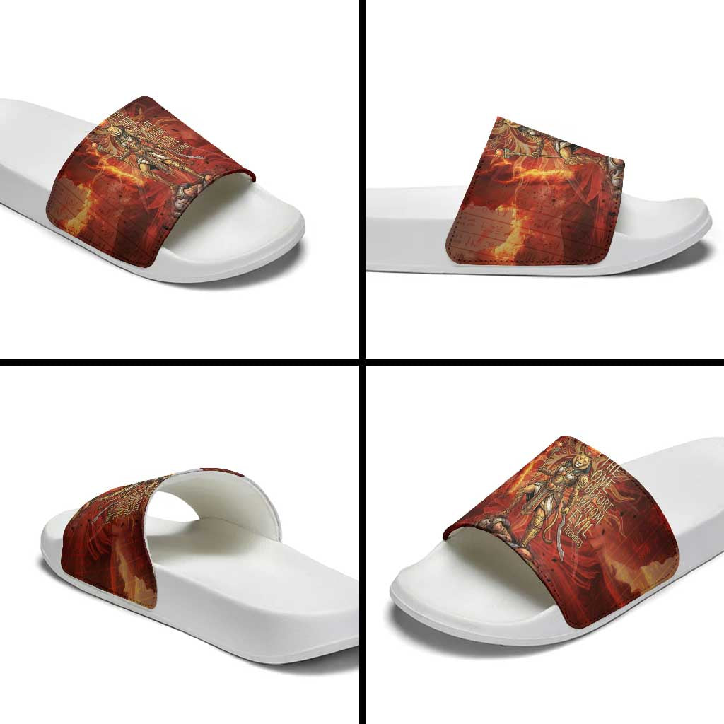 Sekhmet Slide Sandals Egyptian Fiery Lioness Head and Ancient Warrior