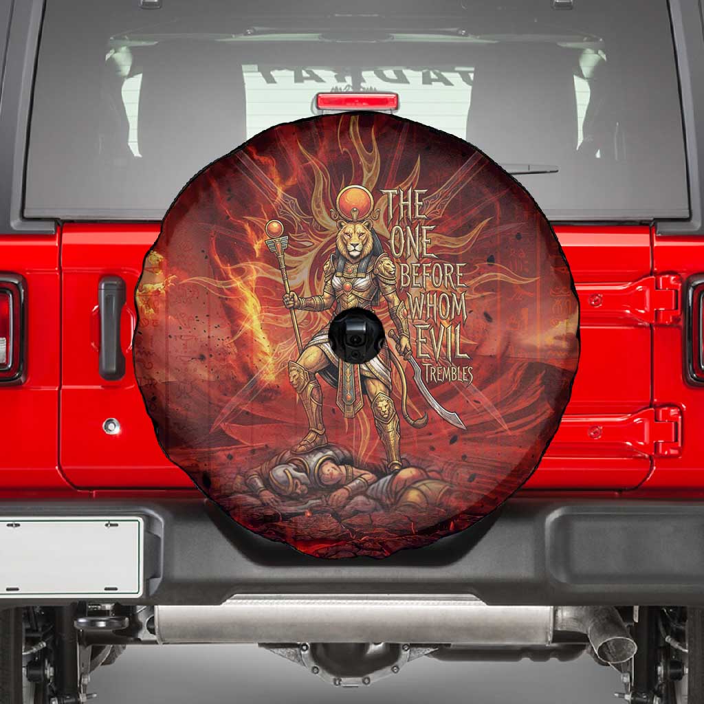 Sekhmet Spare Tire Cover Egyptian Fiery Lioness Head and Ancient Warrior