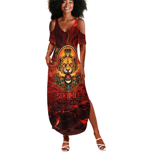 Sekhmet Summer Maxi Dress Egyptian Fiery Lioness Head and Ancient Warrior