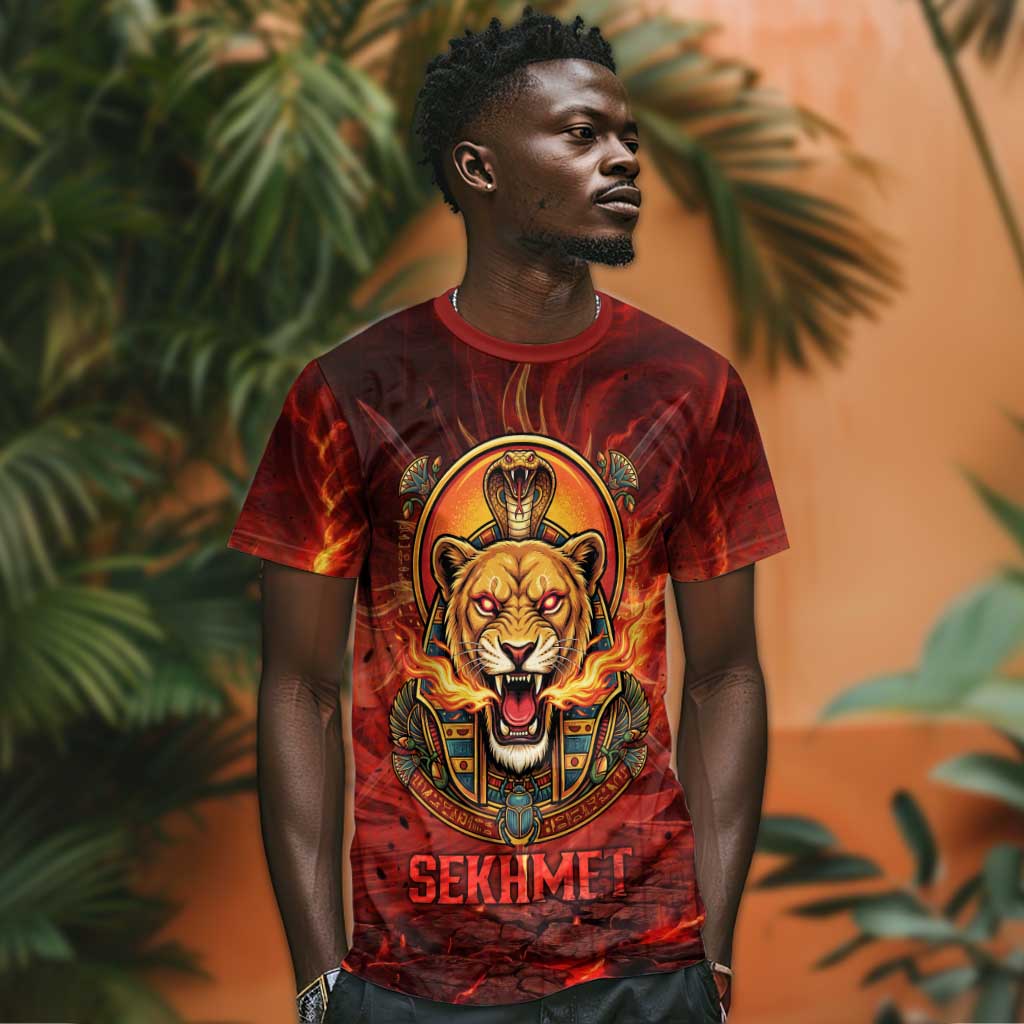 Sekhmet T shirt Egyptian Fiery Lioness Head and Ancient Warrior