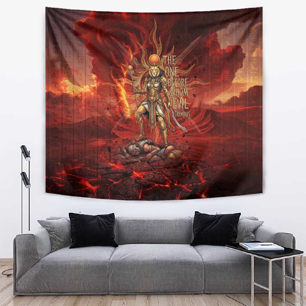 Sekhmet Tapestry Egyptian Fiery Lioness Head and Ancient Warrior