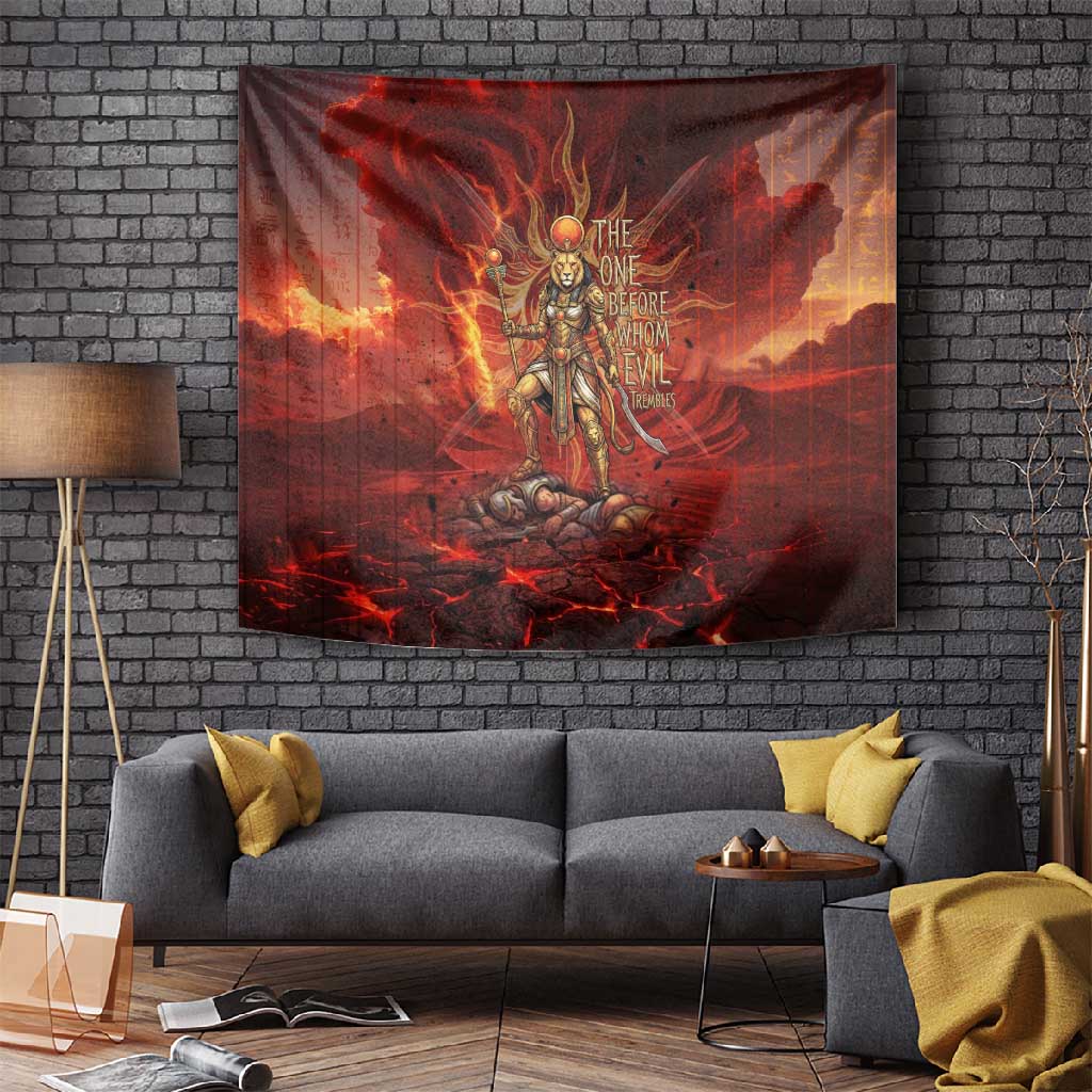 Sekhmet Tapestry Egyptian Fiery Lioness Head and Ancient Warrior