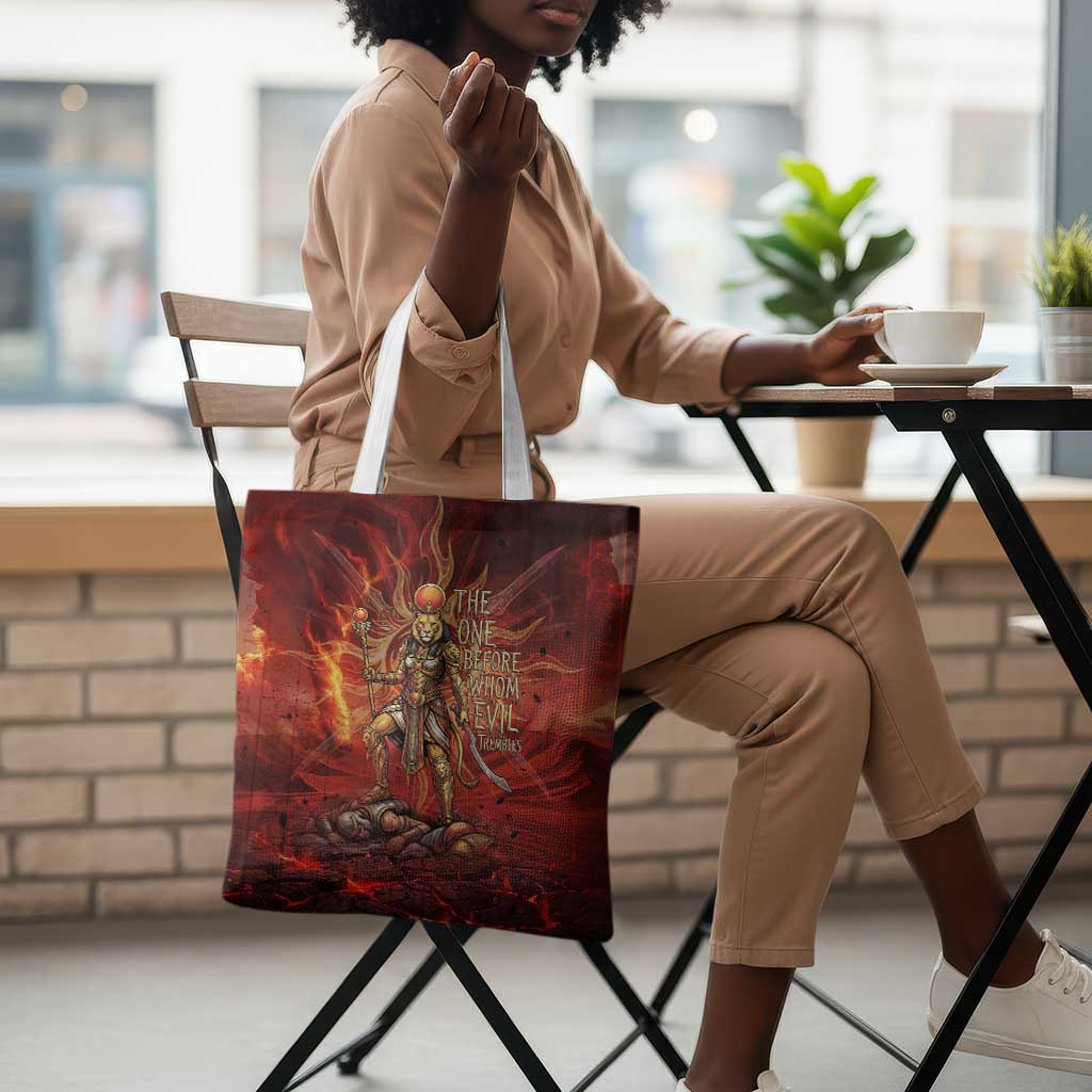 Sekhmet Tote Bag Egyptian Fiery Lioness Head and Ancient Warrior