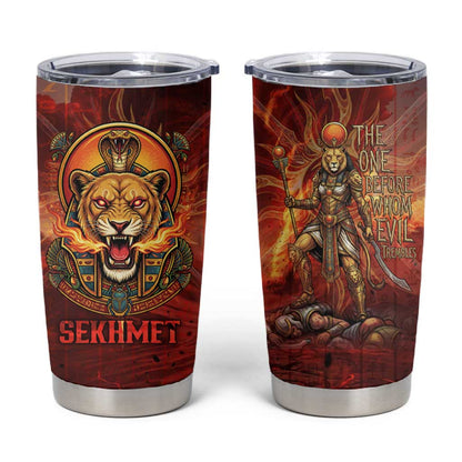Sekhmet Tumbler Cup Egyptian Fiery Lioness Head and Ancient Warrior