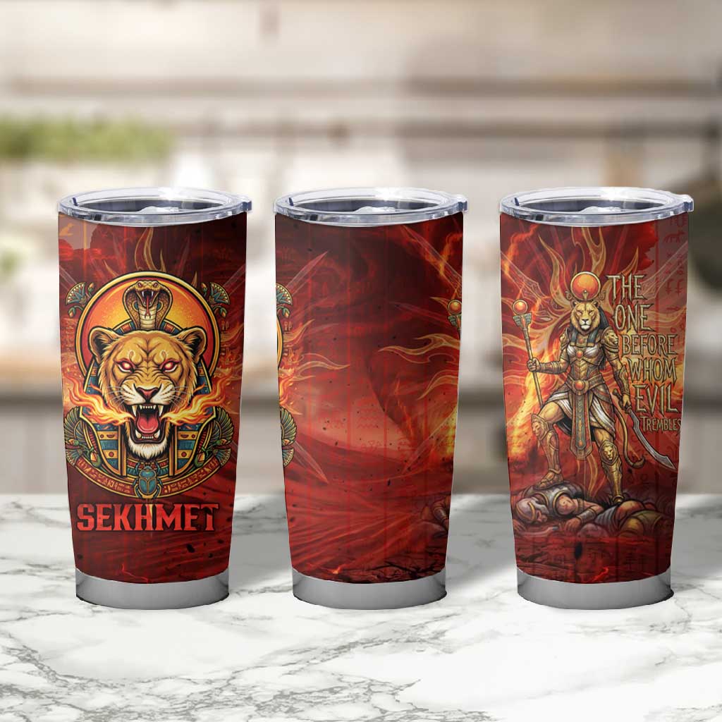 Sekhmet Tumbler Cup Egyptian Fiery Lioness Head and Ancient Warrior