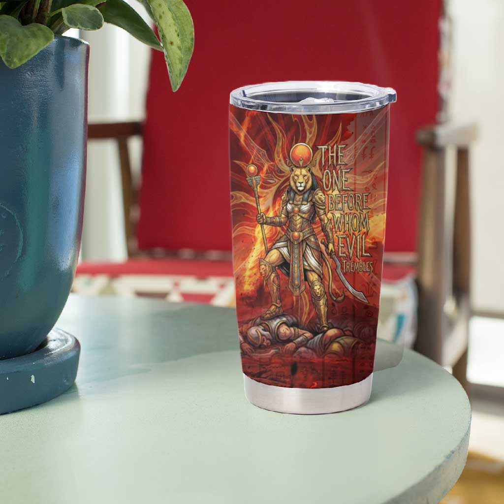 Sekhmet Tumbler Cup Egyptian Fiery Lioness Head and Ancient Warrior