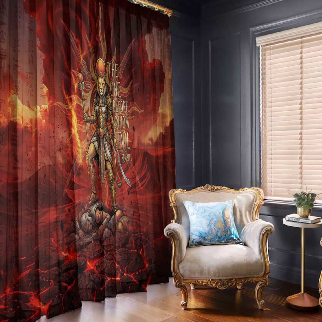 Sekhmet Window Curtain Egyptian Fiery Lioness Head and Ancient Warrior