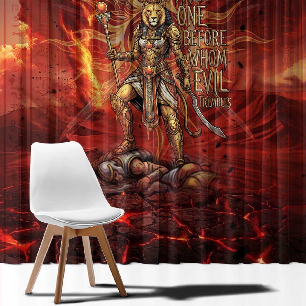 Sekhmet Window Curtain Egyptian Fiery Lioness Head and Ancient Warrior