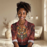 Sekhmet Women Casual Shirt Egyptian Fiery Lioness Head and Ancient Warrior