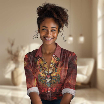 Sekhmet Women Casual Shirt Egyptian Fiery Lioness Head and Ancient Warrior