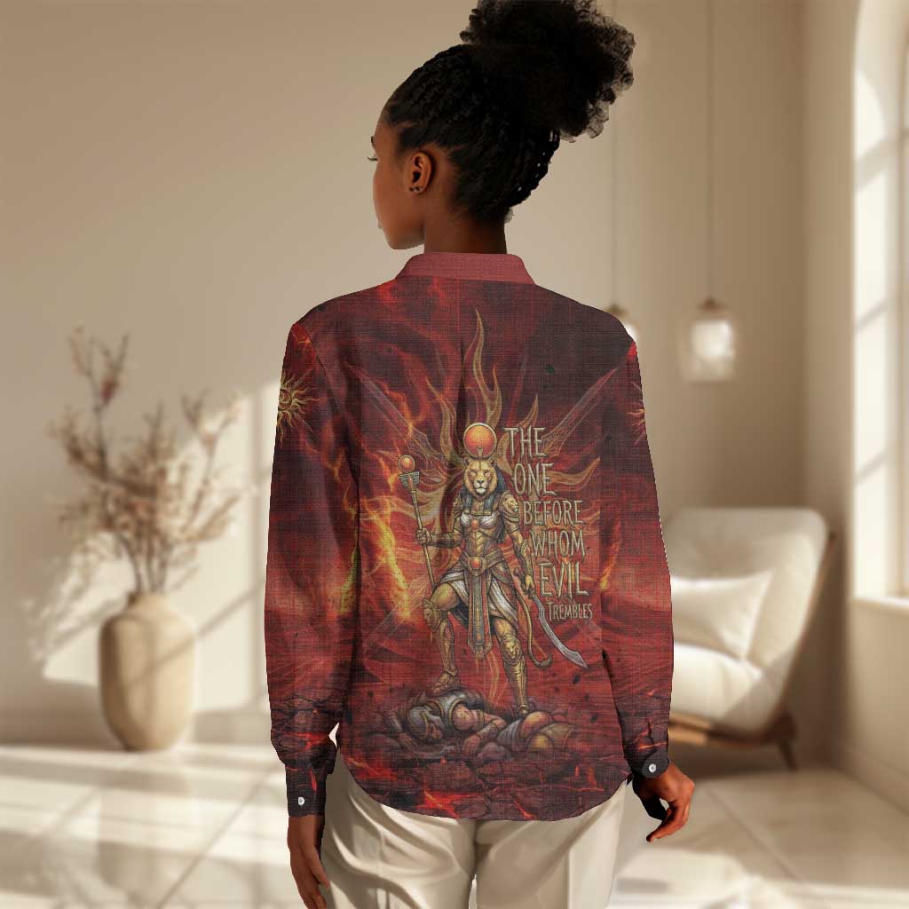 Sekhmet Women Casual Shirt Egyptian Fiery Lioness Head and Ancient Warrior
