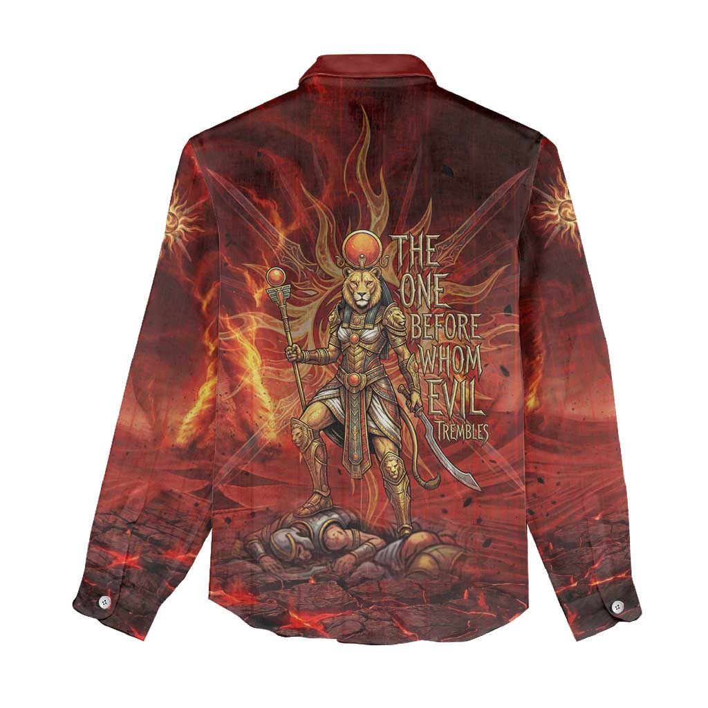 Sekhmet Women Casual Shirt Egyptian Fiery Lioness Head and Ancient Warrior