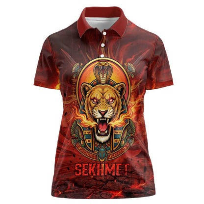 Sekhmet Women Polo Shirt Egyptian Fiery Lioness Head and Ancient Warrior