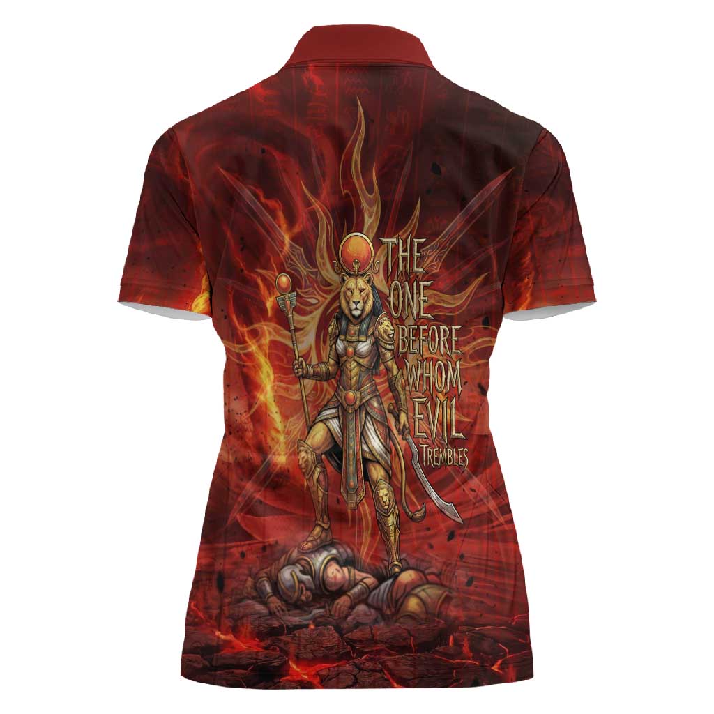 Sekhmet Women Polo Shirt Egyptian Fiery Lioness Head and Ancient Warrior