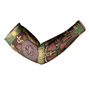 Sekhmet Arm Sleeves with Eye of Ra and Sacred Lion Symbol in Egyptian Healer