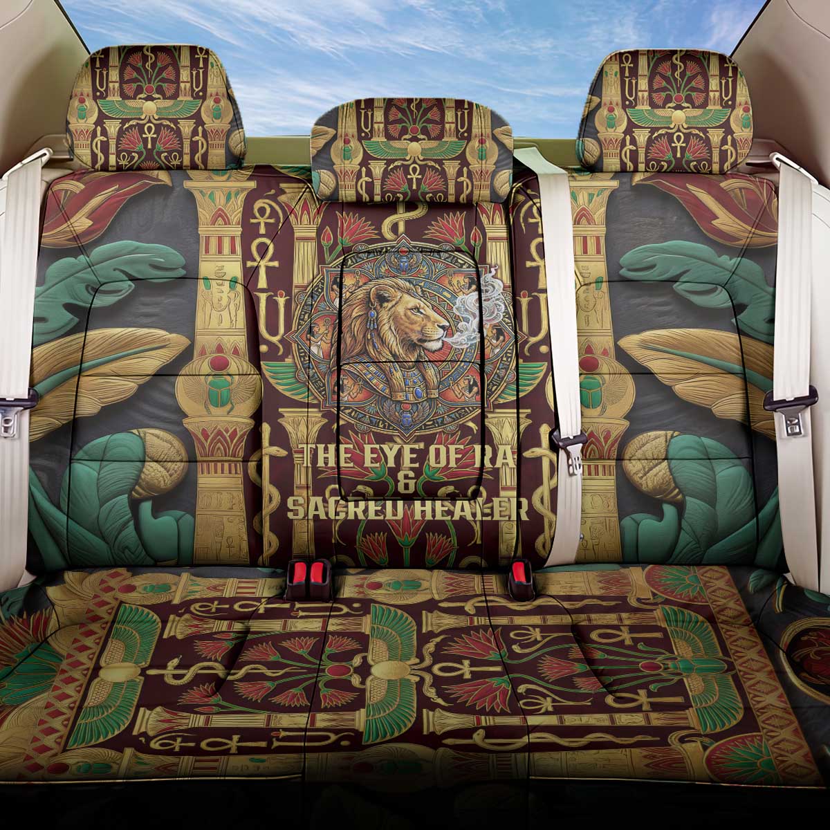 Sekhmet Back Car Seat Cover with Eye of Ra and Sacred Lion Symbol in Egyptian Healer