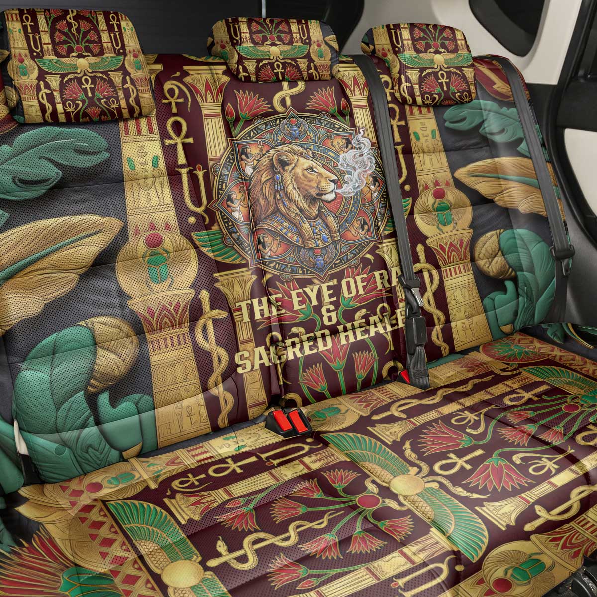 Sekhmet Back Car Seat Cover with Eye of Ra and Sacred Lion Symbol in Egyptian Healer