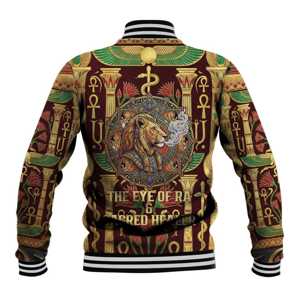 Sekhmet Baseball Jacket with Eye of Ra and Sacred Lion Symbol in Egyptian Healer