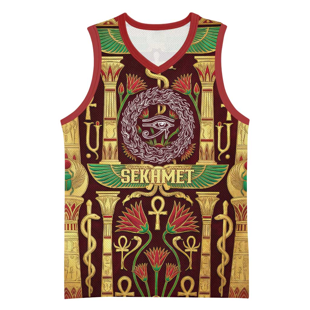 Sekhmet Basketball Jersey with Eye of Ra and Sacred Lion Symbol in Egyptian Healer