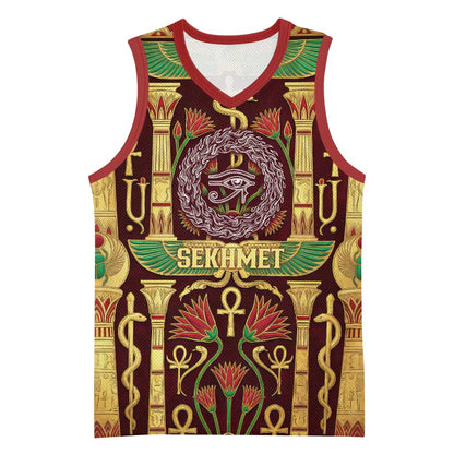Sekhmet Basketball Jersey with Eye of Ra and Sacred Lion Symbol in Egyptian Healer