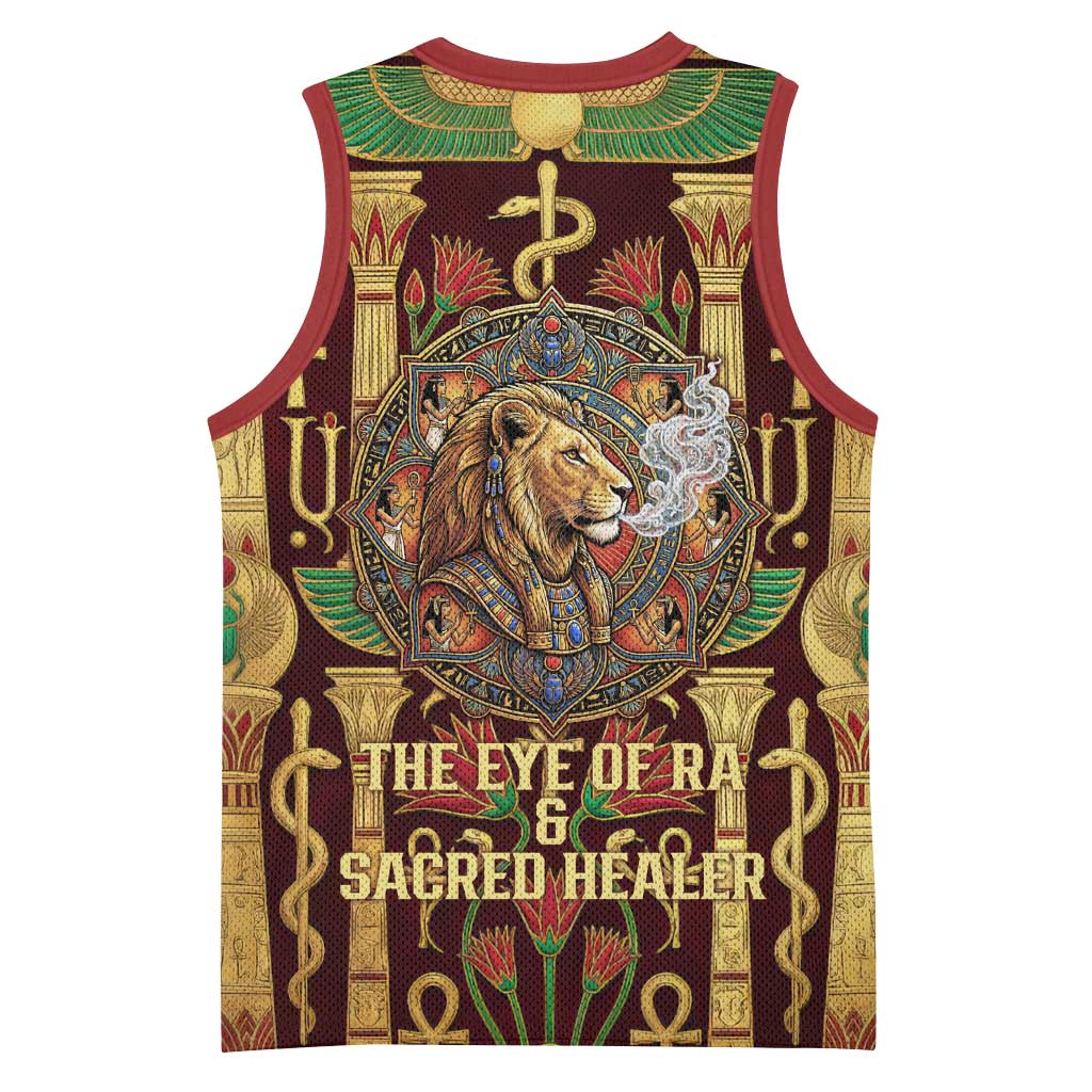 Sekhmet Basketball Jersey with Eye of Ra and Sacred Lion Symbol in Egyptian Healer