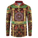 Sekhmet Button Sweatshirt with Eye of Ra and Sacred Lion Symbol in Egyptian Healer
