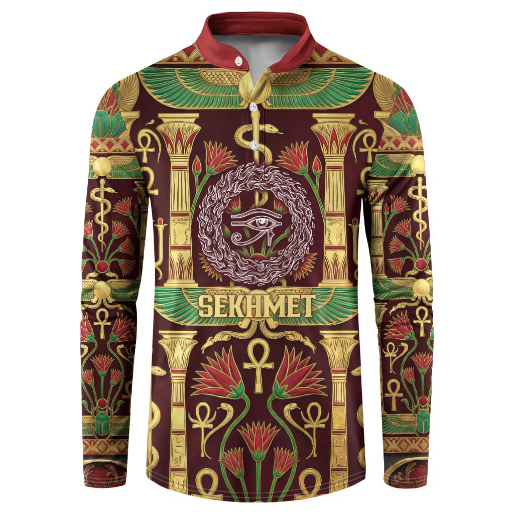 Sekhmet Button Sweatshirt with Eye of Ra and Sacred Lion Symbol in Egyptian Healer
