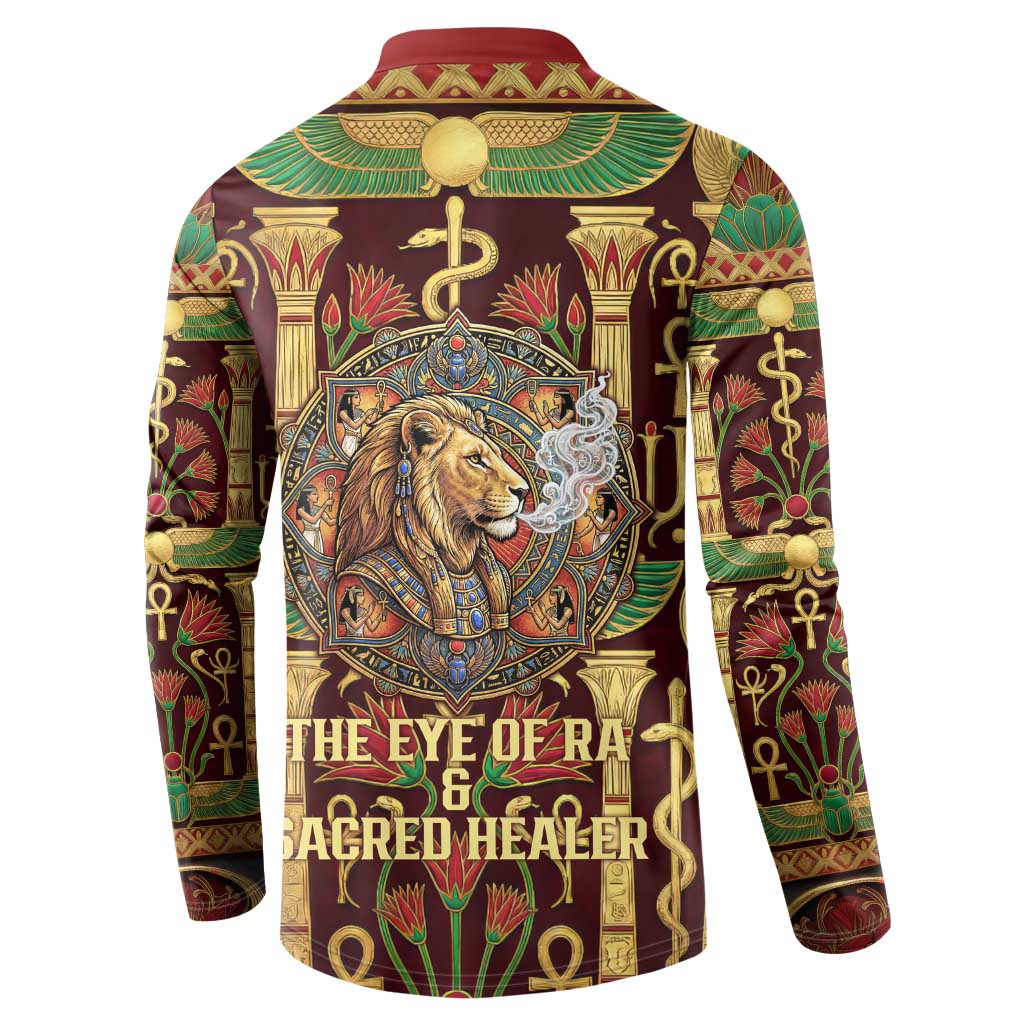 Sekhmet Button Sweatshirt with Eye of Ra and Sacred Lion Symbol in Egyptian Healer
