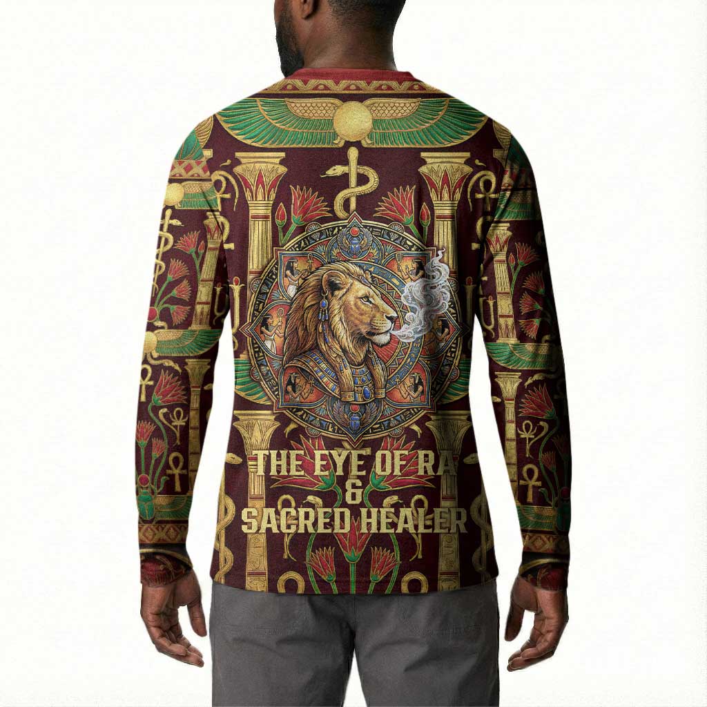 Sekhmet Button Sweatshirt with Eye of Ra and Sacred Lion Symbol in Egyptian Healer