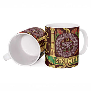 Sekhmet Ceramic Mug with Eye of Ra and Sacred Lion Symbol in Egyptian Healer